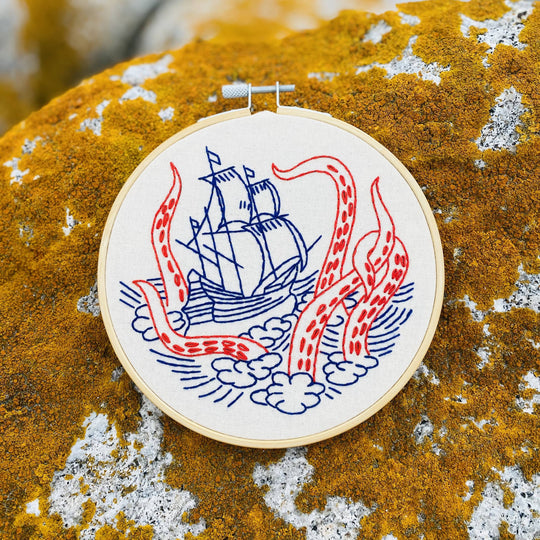 Hook, Line & Tinker - Kraken and Ship Complete Embroidery Kit