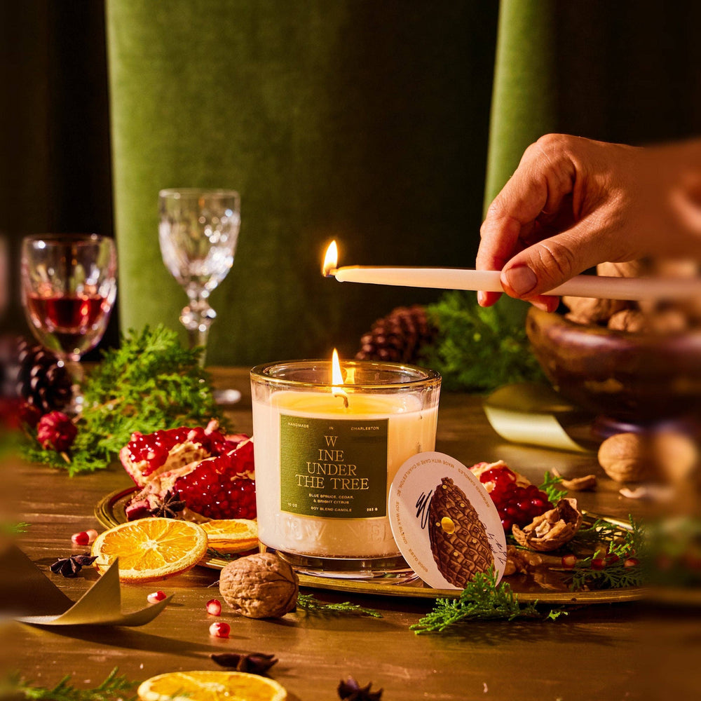 Rewined - Rewined Wine Under The Tree Holiday Candle 6 oz | Blue Spruce, Bright Citrus, Cedar