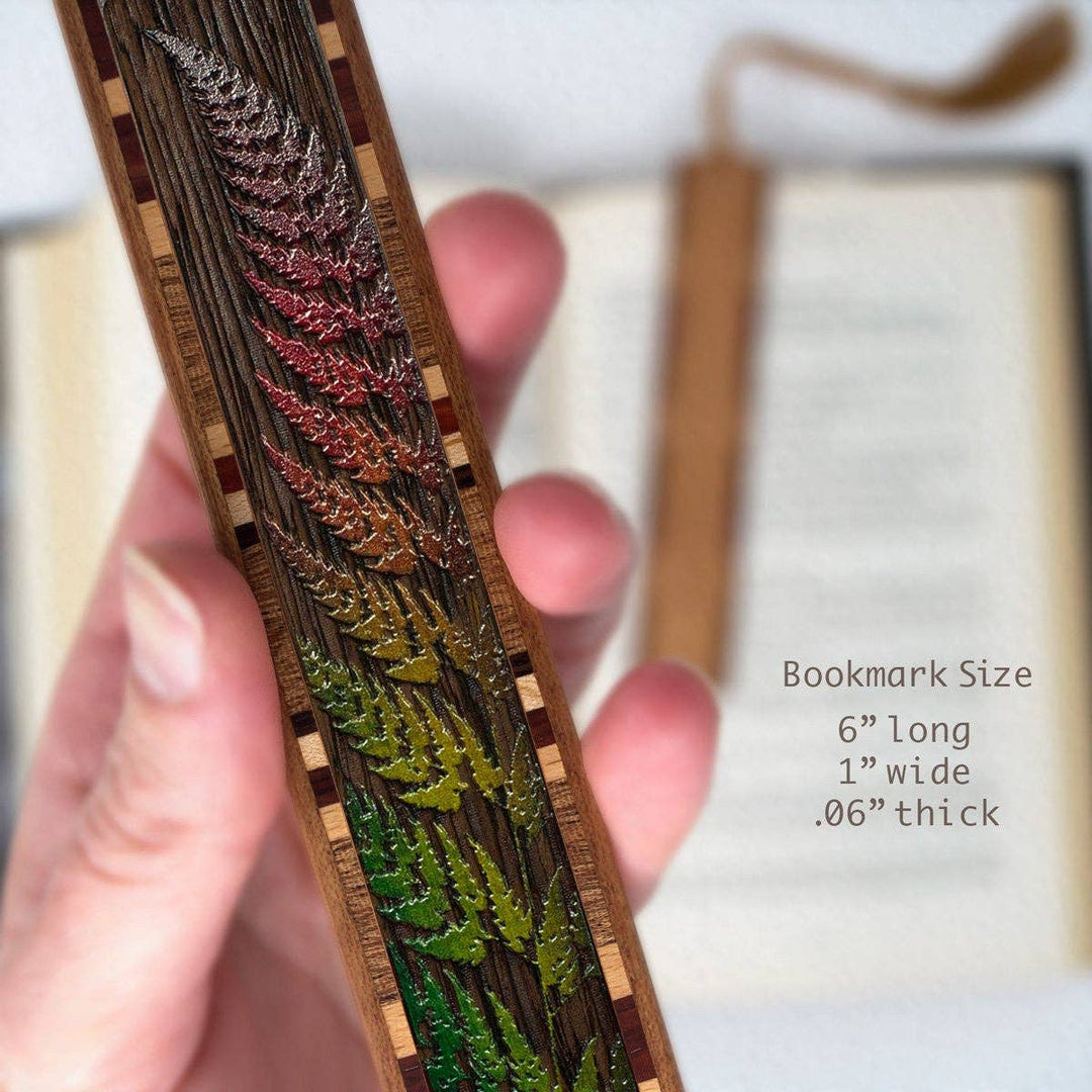 Mitercraft - Sword Fern Engraved with added Color Wood Bookmark