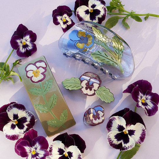 WINONA IRENE - Wild Pansy Mini Claw - Small Acetate Purple Flower Hair Clip