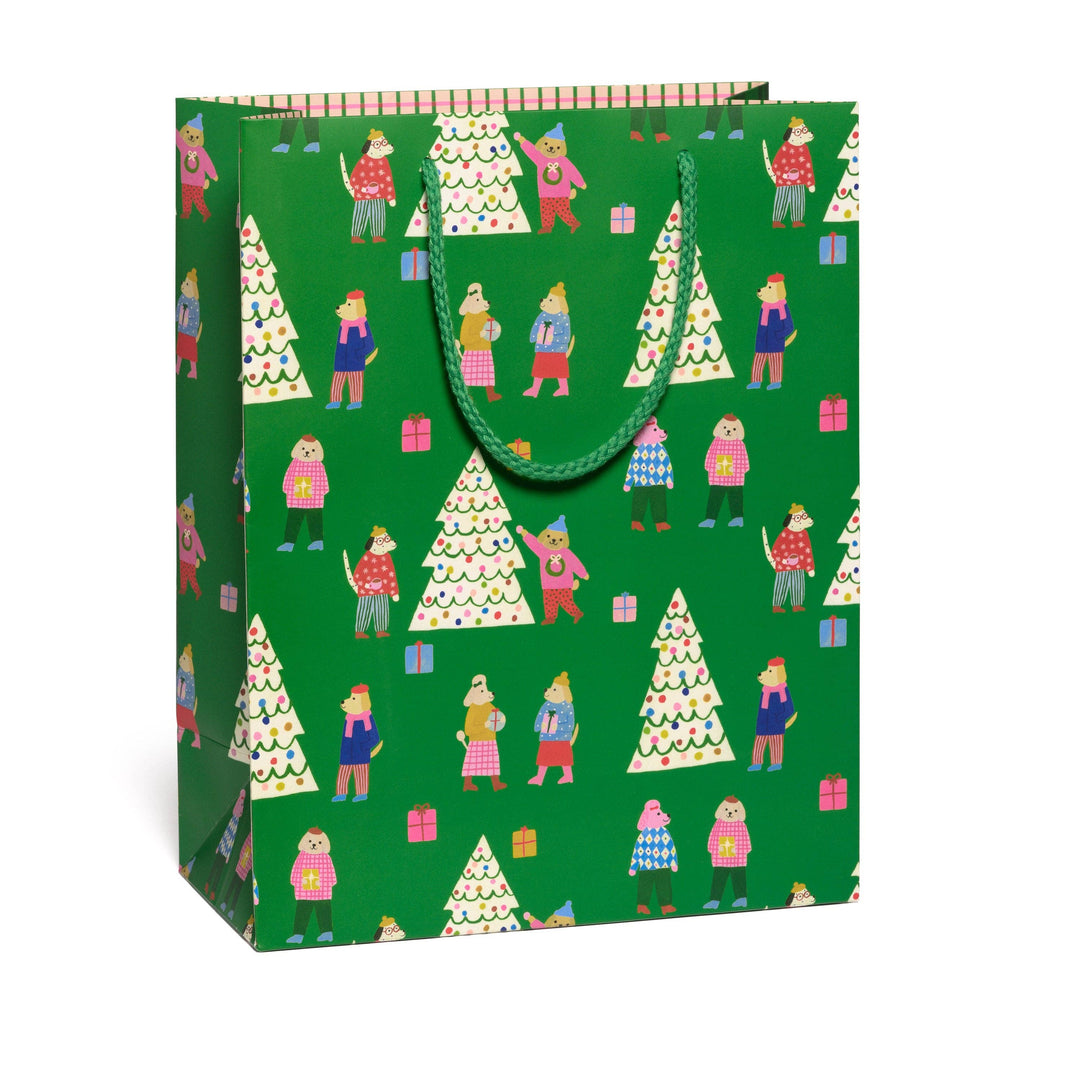 Red Cap Cards - Tree Trimming Dogs large gift bag