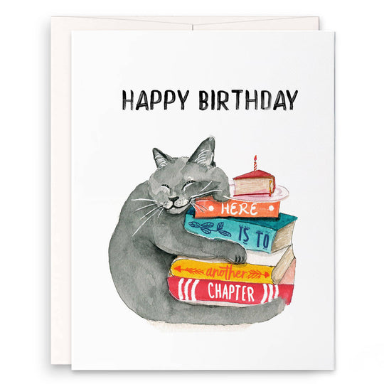 Liyana Studio - Book Lover Cat - Funny Birthday Card