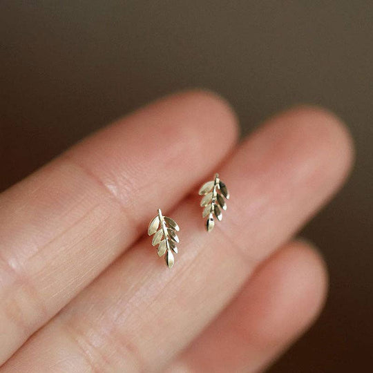 Perimade & Co. LLC - Dainty Gold Small Leaf Stud Earrings in 925 Sterling Silver: Gold