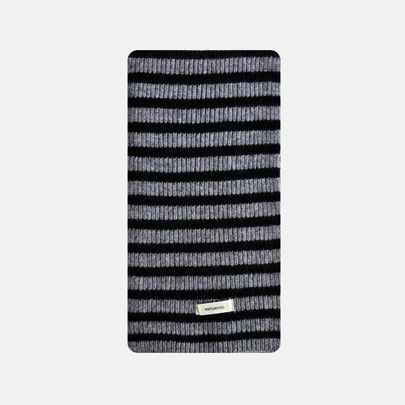 SALINA TRADING INC - Plain Striped Wool Scarf Soft Warm Winter Neck Wrap: Black / 160x20cm