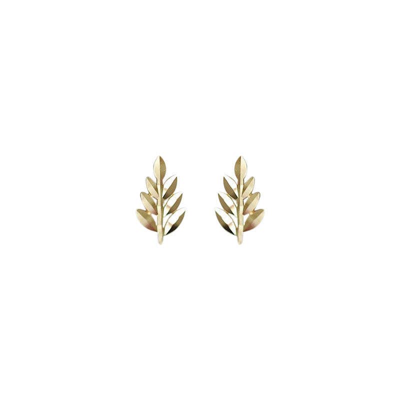 Perimade & Co. LLC - Dainty Gold Small Leaf Stud Earrings in 925 Sterling Silver: Gold