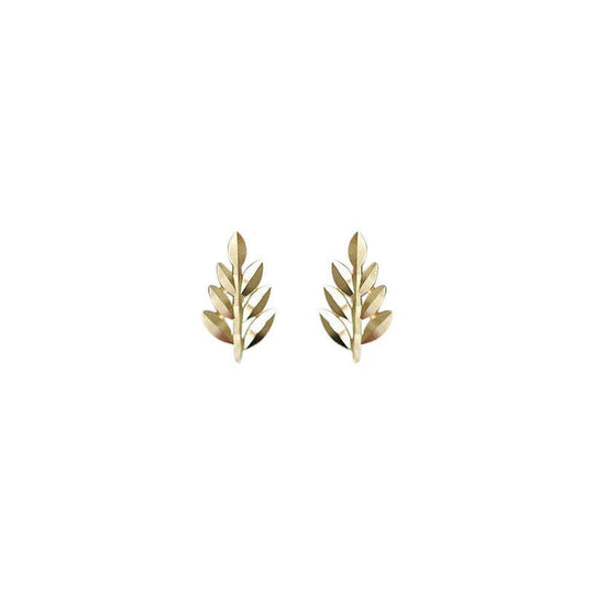 Perimade & Co. LLC - Dainty Gold Small Leaf Stud Earrings in 925 Sterling Silver: Gold