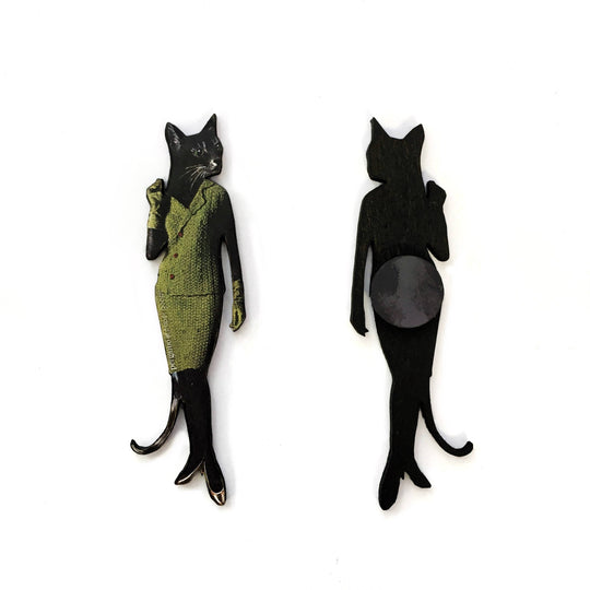 Pergamo Paper Goods - Retro Cat (in Avocado Dress) Wood Magnet