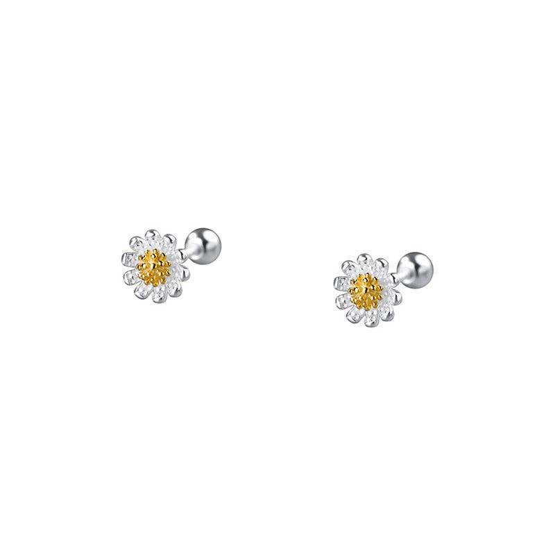 Perimade & Co. LLC - Tiny Small Daisy Flower Stud Earrings in 925 Sterling Silver