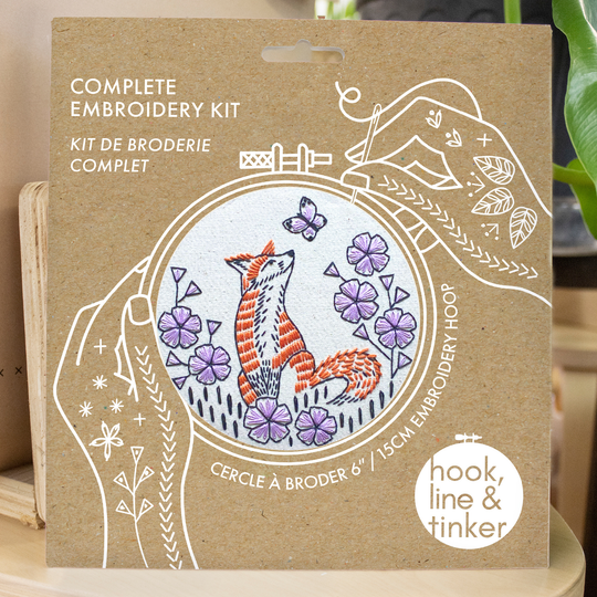 Hook, Line & Tinker Embroidery Kits - Fox in Phlox Complete Embroidery Kit