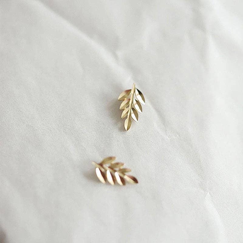 Perimade & Co. LLC - Dainty Gold Small Leaf Stud Earrings in 925 Sterling Silver: Gold