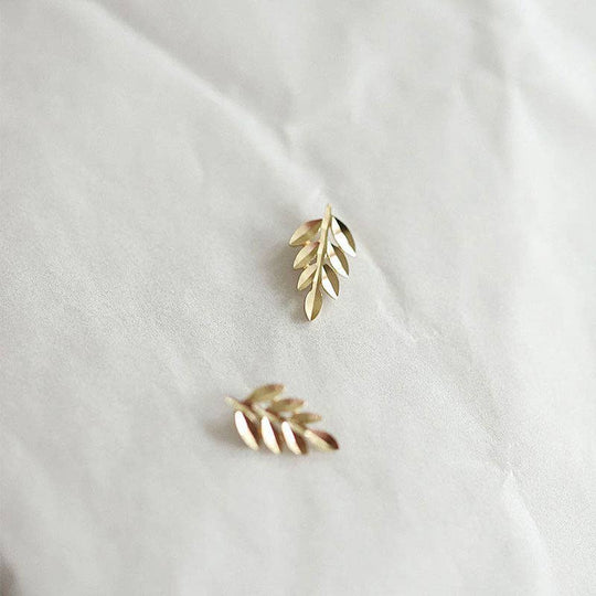 Perimade & Co. LLC - Dainty Gold Small Leaf Stud Earrings in 925 Sterling Silver: Gold