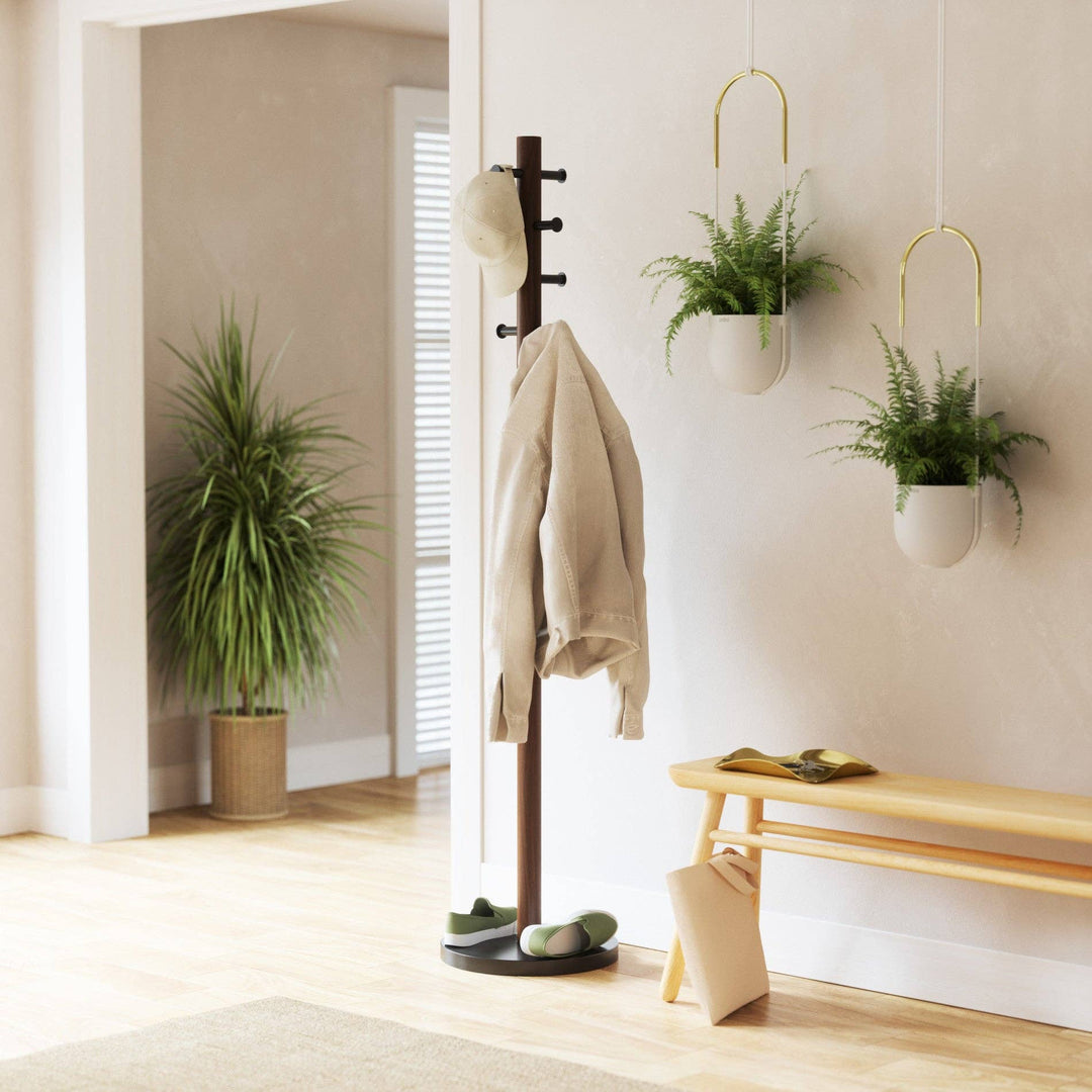 Umbra - Coat Rack Pillar Wood Metal Standing Organizer