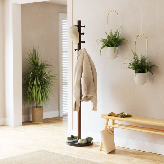 Umbra - Coat Rack Pillar Wood Metal Standing Organizer