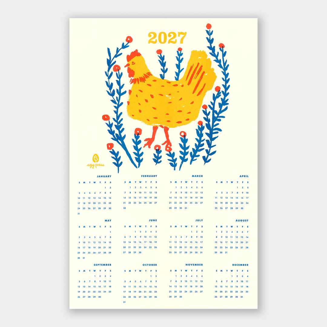 Egg Press Manufacturing - Chicken 2027 Calendar Illustrated Risograph Print