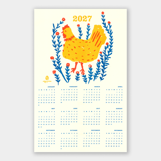 Egg Press Manufacturing - Chicken 2027 Calendar Illustrated Risograph Print