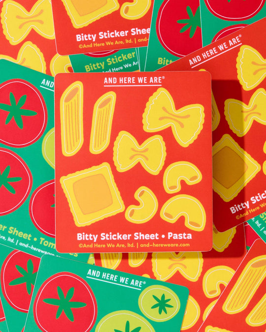 And Here We Are - Bitty Vinyl Sticker Sheet—Pasta & Noodle (8 little stickers)