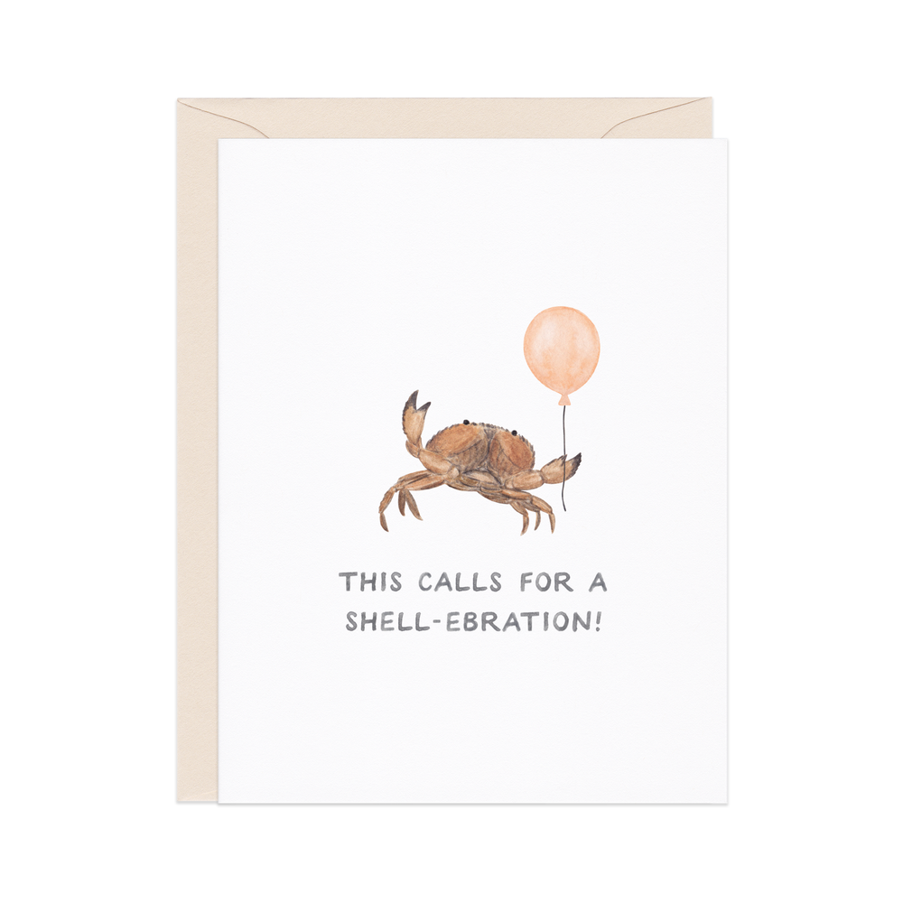 Amy Zhang - Shell-ebration Crab — Coastal Pun Congrats Card