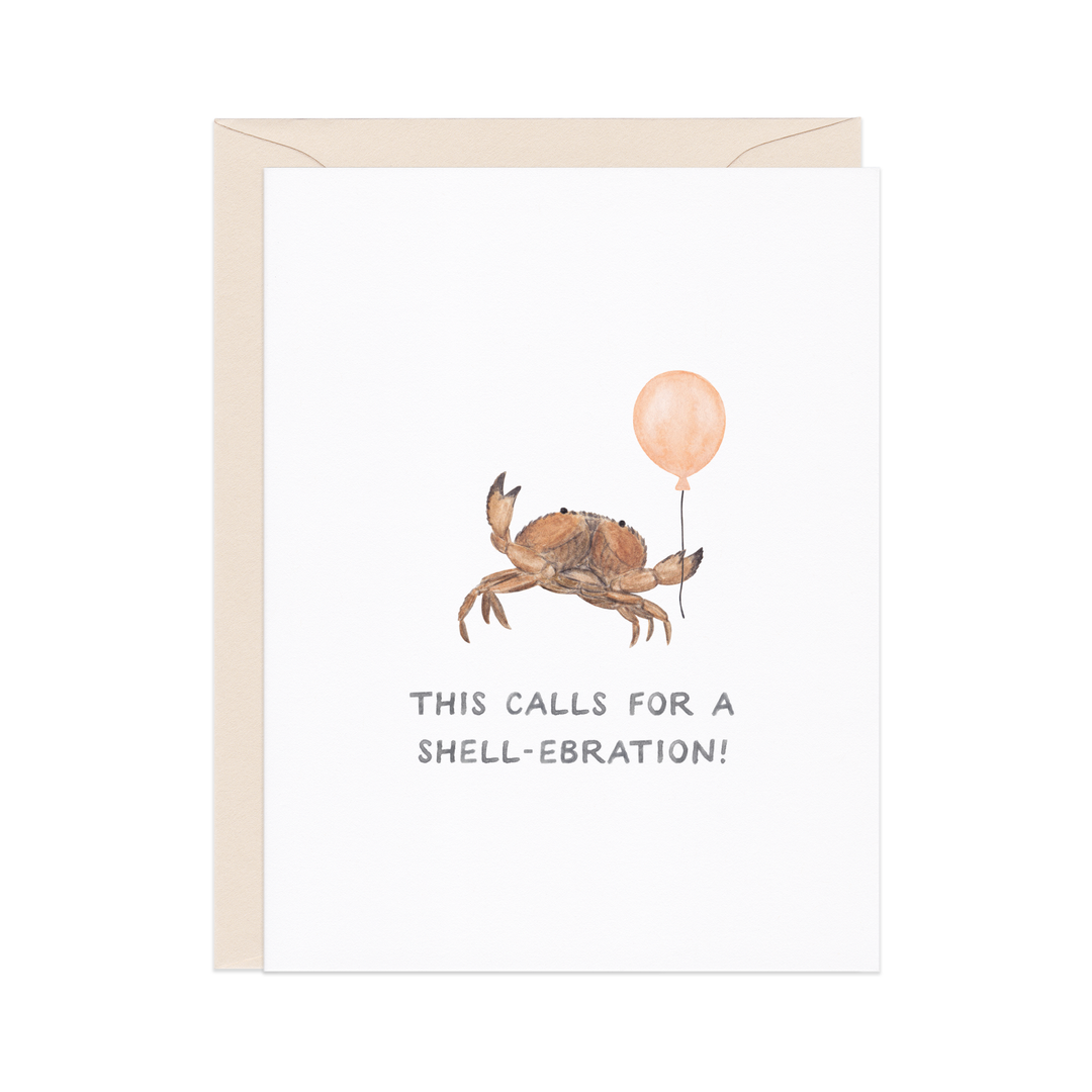 Amy Zhang - Shell-ebration Crab — Coastal Pun Congrats Card