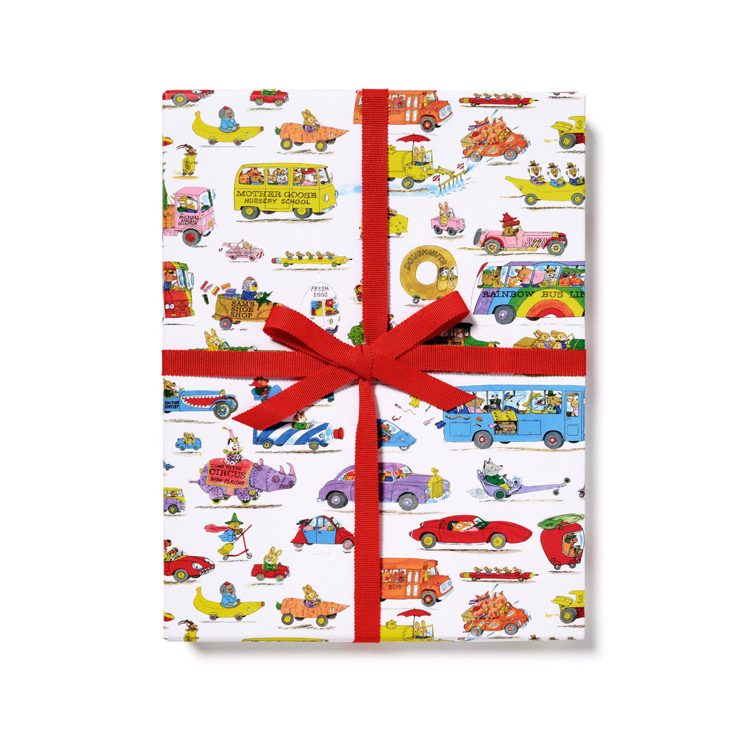 Red Cap Cards - Richard Scarry Busytown Cars wrapping paper: Roll of 3 Sheets
