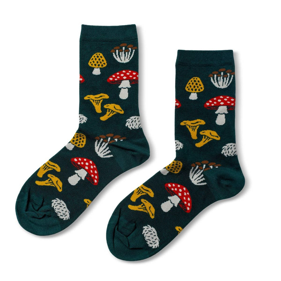 Yellow Owl Workshop - Forest Fungi Mushroom Crew Socks | Forager Gift | Small