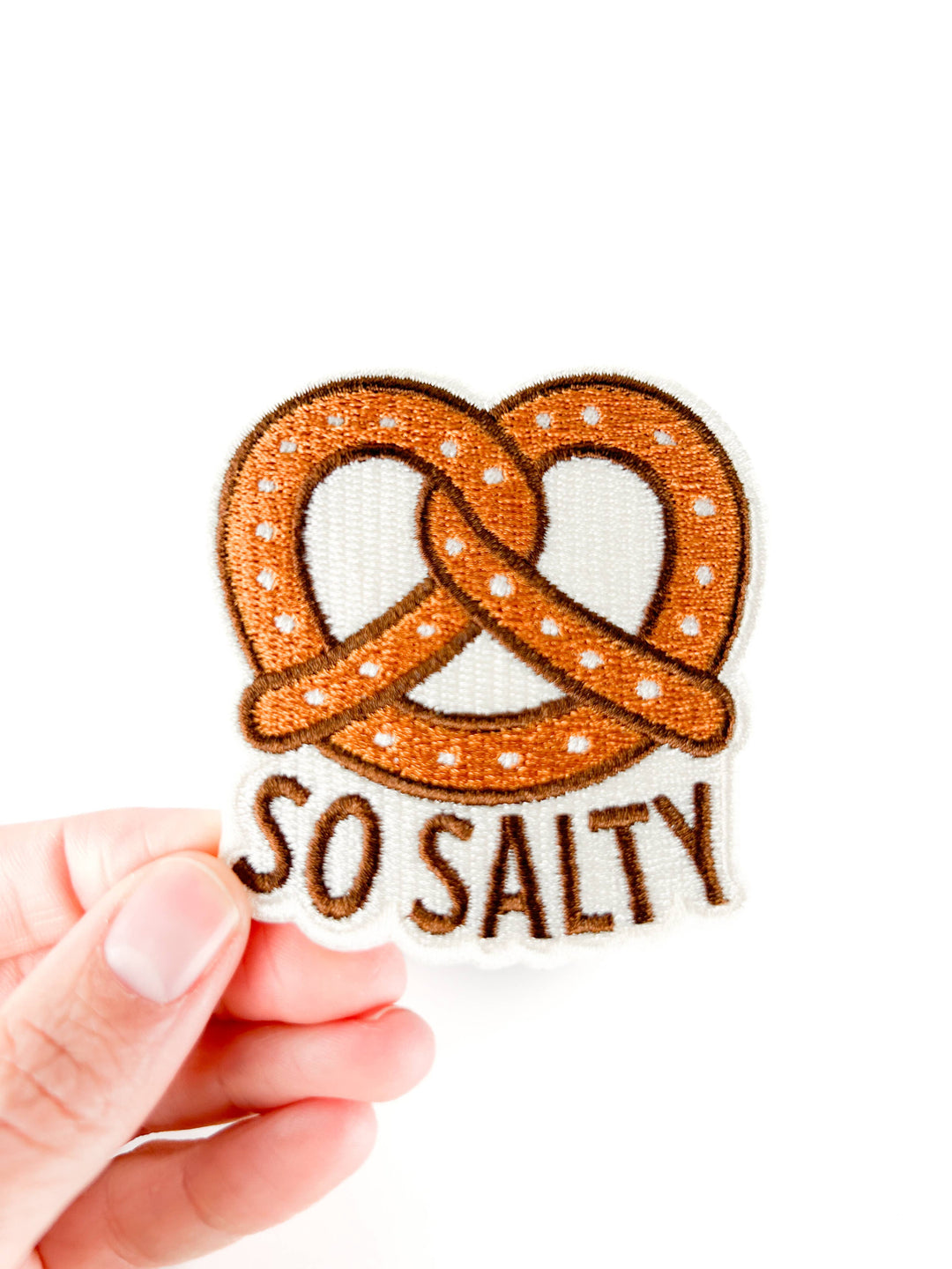 Field Trip Threads - So Salty Embroidered Patch Funny Pretzel Iron On Totes Snack