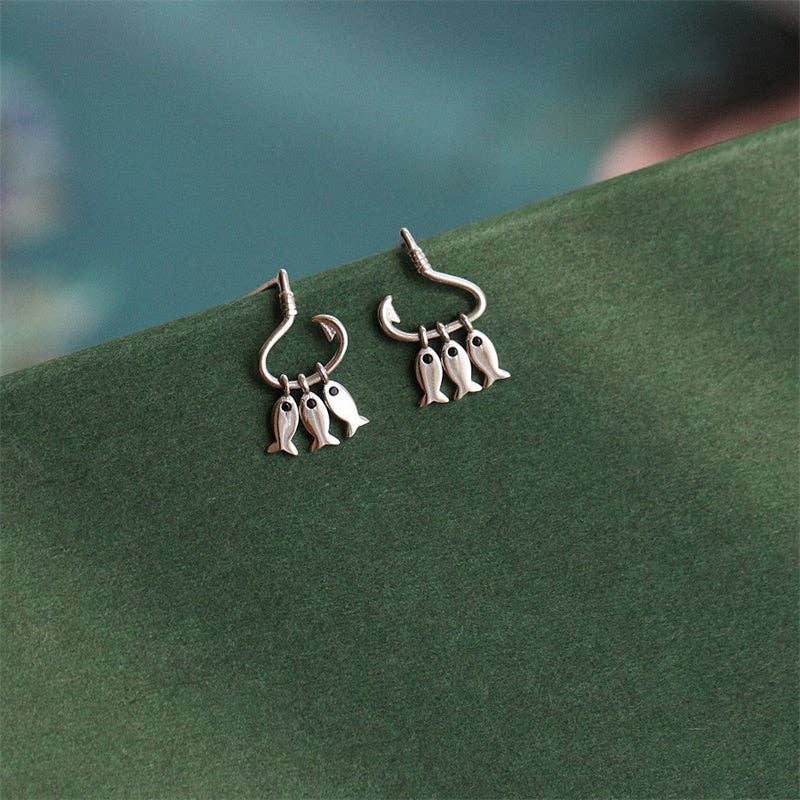 Perimade & Co. LLC - Dainty Tiny Three Fish Dangle Drop Earrings in Solid Copper