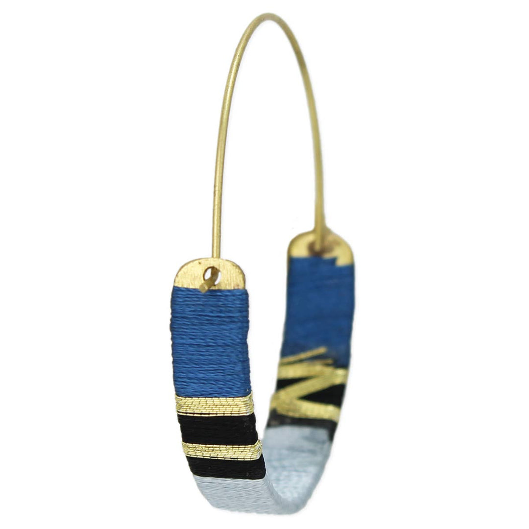 ZAD - Blue Stripes Thread Wrapped Hoop Earrings