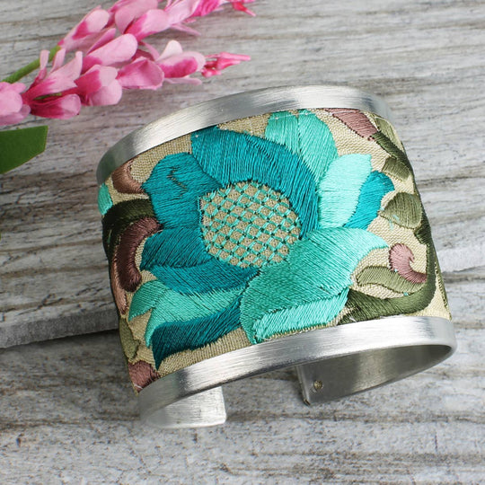 ZAD - Turquoise Flower Embroidered Elegance Cuff Bracelet